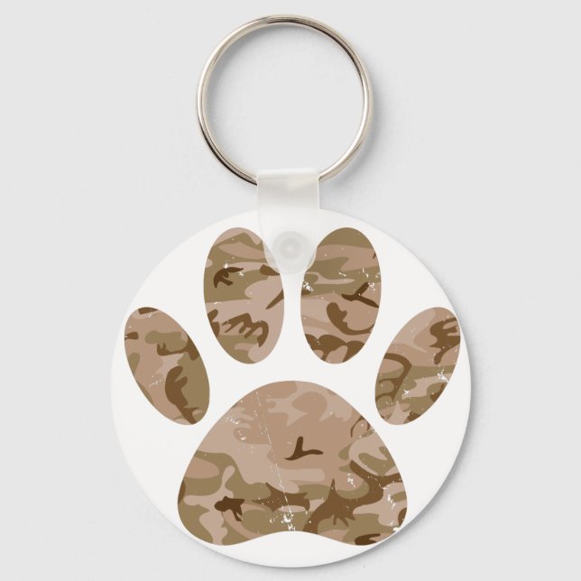 Distressed Desert Camo Dog Paw Print Keychain (Front)