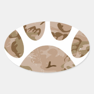 Distressed Desert Camo Dog Paw Print Oval Sticker