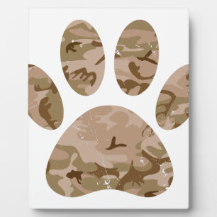 Distressed Desert Camo Dog Paw Print Plaque
