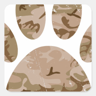Distressed Desert Camo Dog Paw Print Square Sticker