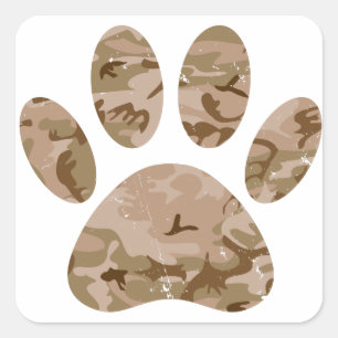 Distressed Desert Camo Dog Paw Print Square Sticker