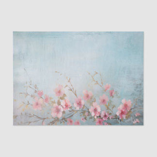 Distressed Design of Pink Flowers on Side of Tissue Paper