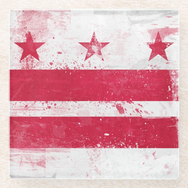 Distressed District of Columbia Flag Glass Coaster (Front)