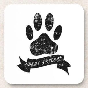 Distressed Dog Paw With Ribbon Coaster