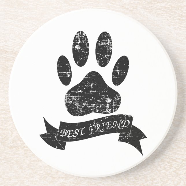 Distressed Dog Paw With Ribbon Coaster (Front)