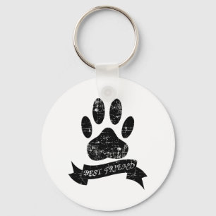 Distressed Dog Paw With Ribbon Keychain