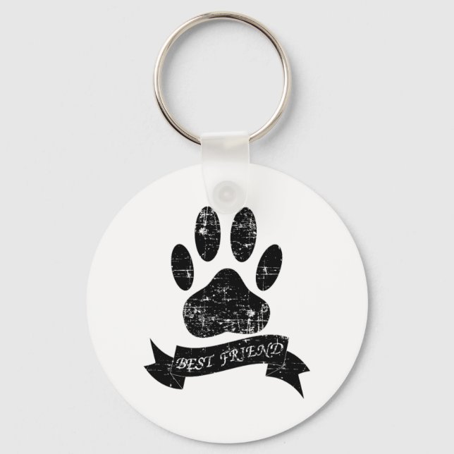 Distressed Dog Paw With Ribbon Keychain (Front)