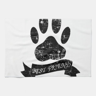 Distressed Dog Paw With Ribbon Kitchen Towel