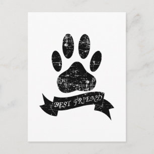 Distressed Dog Paw With Ribbon Postcard
