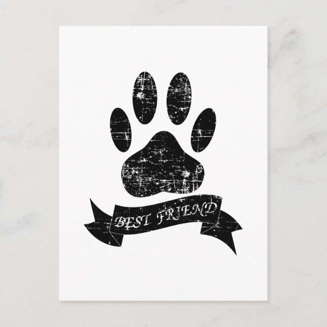 Distressed Dog Paw With Ribbon Postcard (Front)