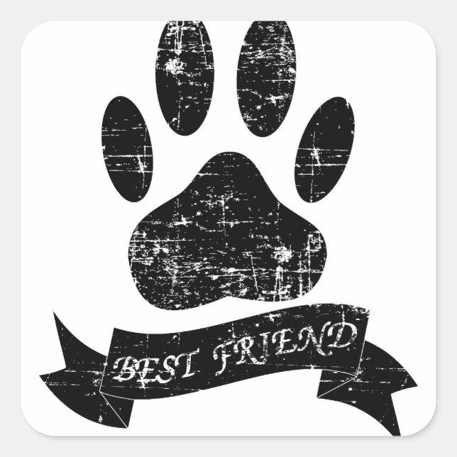 Distressed Dog Paw With Ribbon Square Sticker (Front)