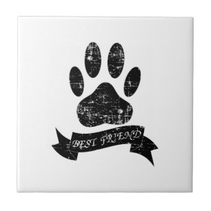 Distressed Dog Paw With Ribbon Tile