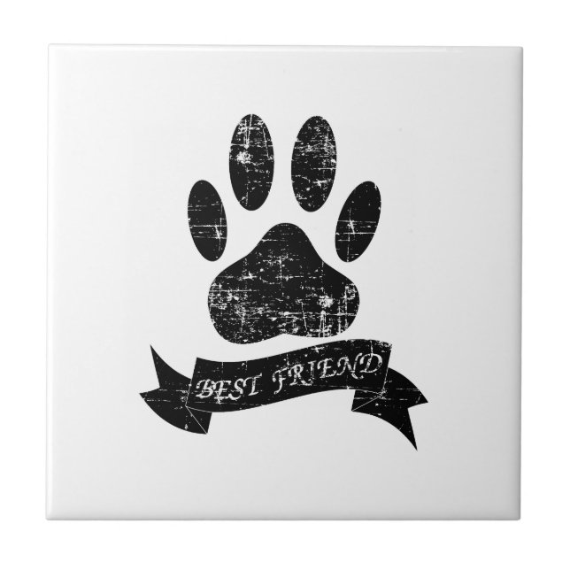 Distressed Dog Paw With Ribbon Tile (Front)