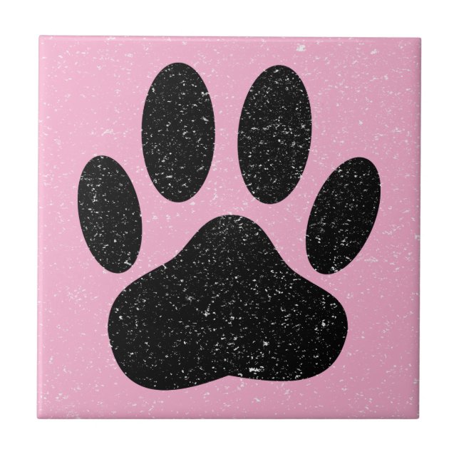 Distressed Dog Pawprint Square Pink Tile (Front)