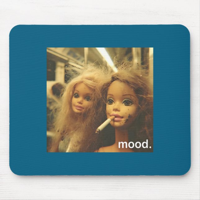 Distressed Doll Face Meme Premium Illustration Mouse Pad (Front)