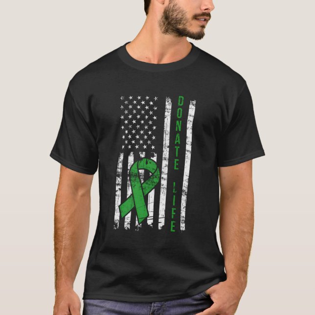 Distressed Donate Life Usa Flag Organ Kidney Donor T-Shirt (Front)