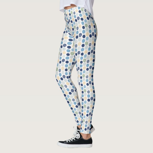 Distressed Dots Blue Green Circles Messy Leggings (Left)