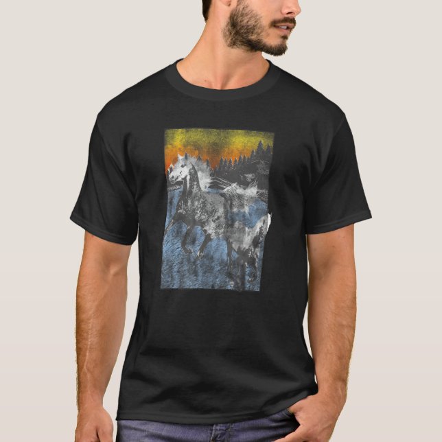 Distressed Effect Horses Running Over River Square T-Shirt (Front)