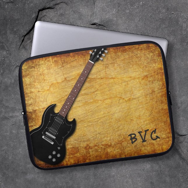 Distressed Electric Guitar Monogrammed Laptop Sleeve (Creator Uploaded)