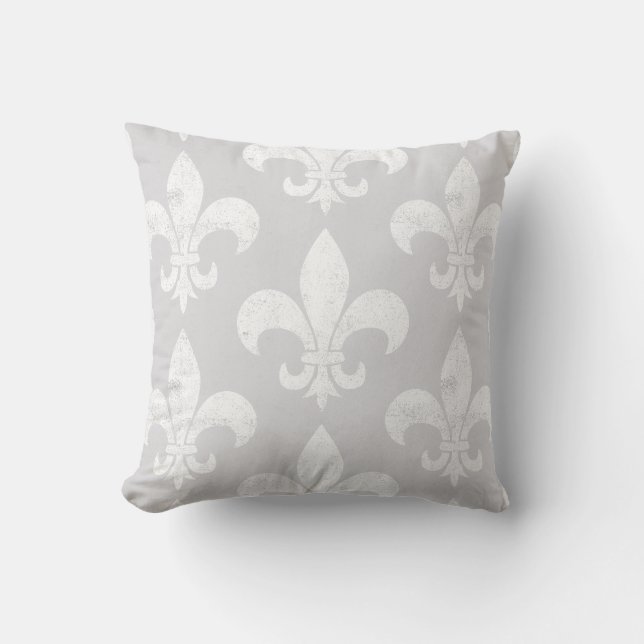 Distressed Elegant Soft Neutral Fleur de Lis Throw Pillow (Front)