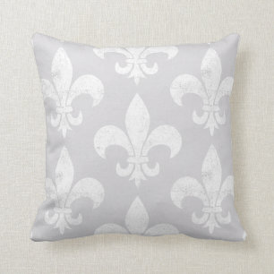 Distressed Elegant Soft Neutral Fleur de Lis Throw Pillow