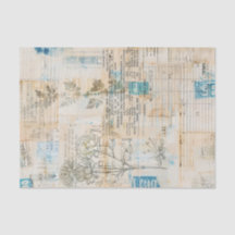 Distressed Ephemera Collage with Blue Highlights