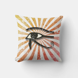 Distressed Eye Of Horus Egyptian Symbol Retro Sun Throw Pillow