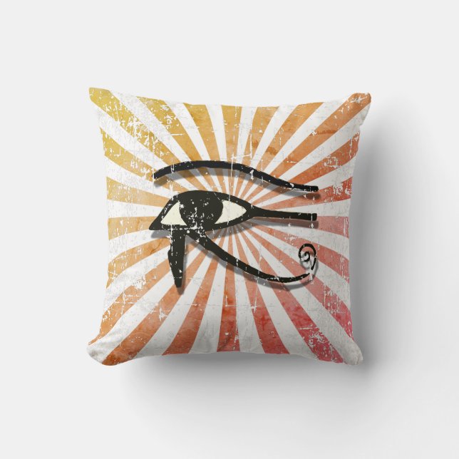 Distressed Eye Of Horus Egyptian Symbol Retro Sun Throw Pillow (Front)