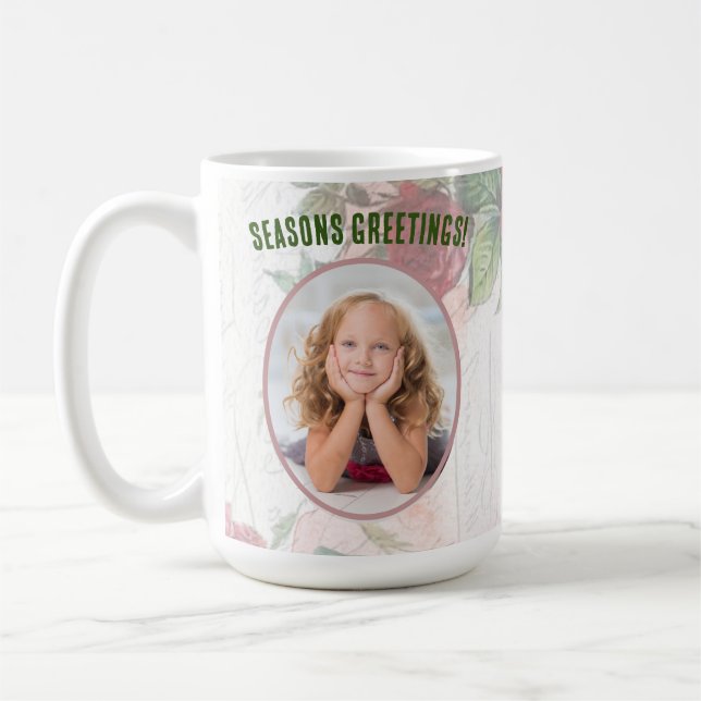 Distressed Faded Red Roses Writing on Paper Coffee Mug (Left)