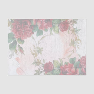 Distressed Faded Red Roses Writing Tissue Paper