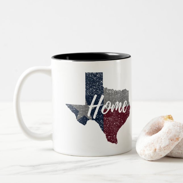 Distressed Faded Texas Flag Home Two-Tone Coffee Mug (With Donut)