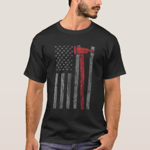 Distressed Fire Axe Usa Flag Firefighter T-Shirt