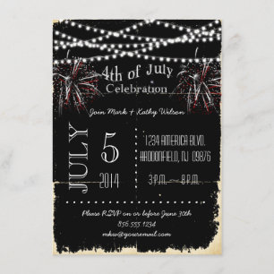 Distressed Fireworks 4th of July Party Invitation