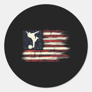Distressed Flag Patriotic Gift For Bowlers Bowling Classic Round Sticker