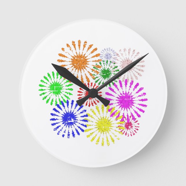 Distressed Flower Burst Round Clock (Front)