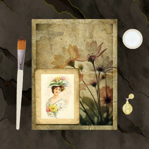 Distressed Flowers Scrapbook Paper