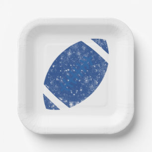 Distressed Football Birthday Party Blue White Paper Plate