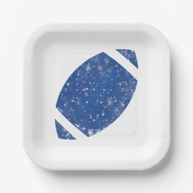 Distressed Football Birthday Party Blue White Paper Plate (Front)