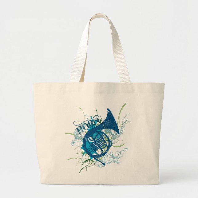 Distressed French Horn Music Tote Bag (Front)