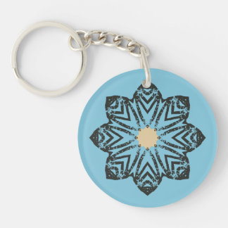 Distressed Geometric Floral Medallion Keychain
