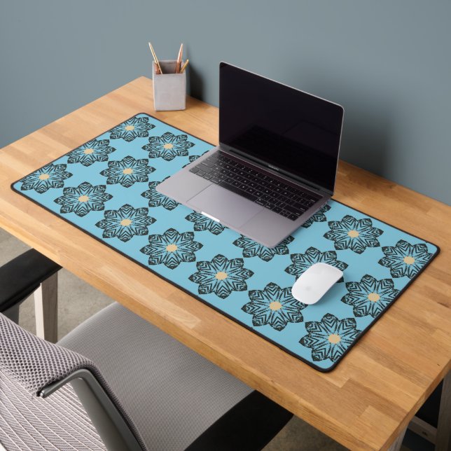 Distressed Geometric Floral Medallion Pattern Desk Mat (Office 2)