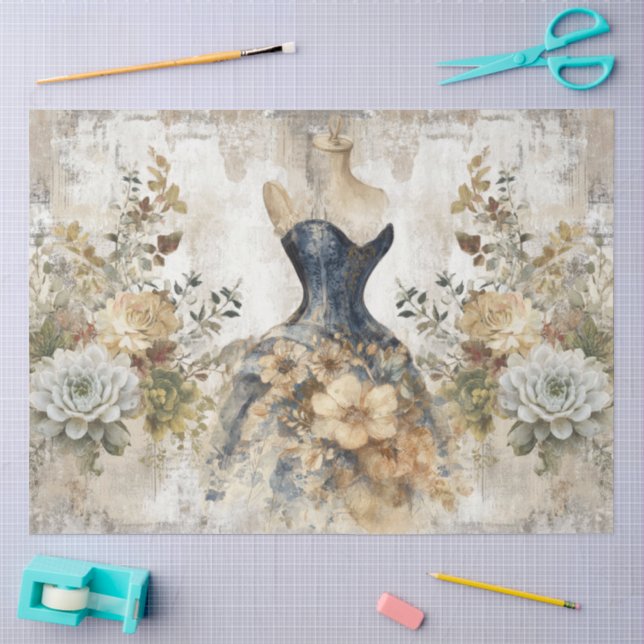 Distressed Girly Ephemera Floral Collage Scrapbook Tissue Paper (Craft)