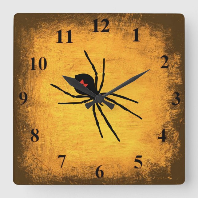 Distressed Gold Black Widow Wall Clock (Front)