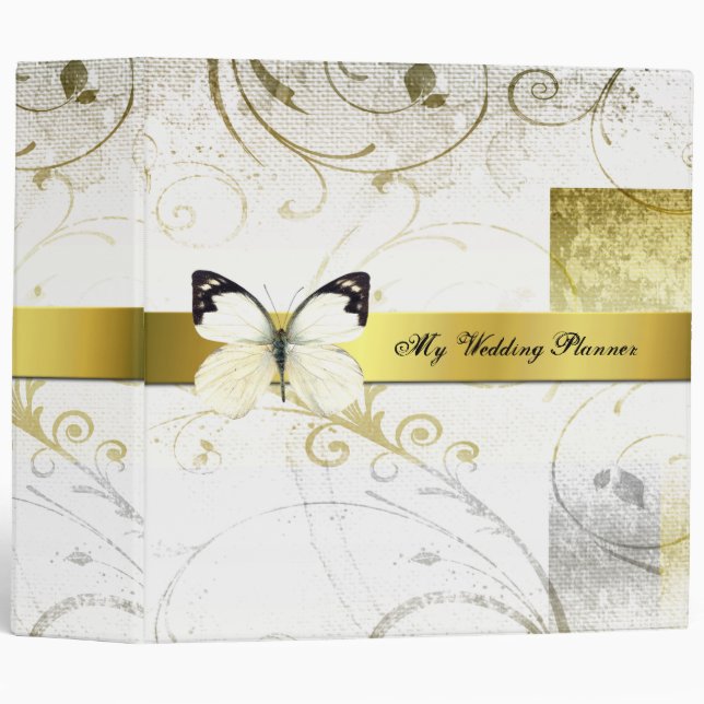 Distressed Gold Flourishes Wedding Planner Binder (Front/Spine)