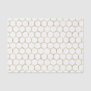 Distressed Gold Foil Honeycomb Pattern on White Tissue Paper