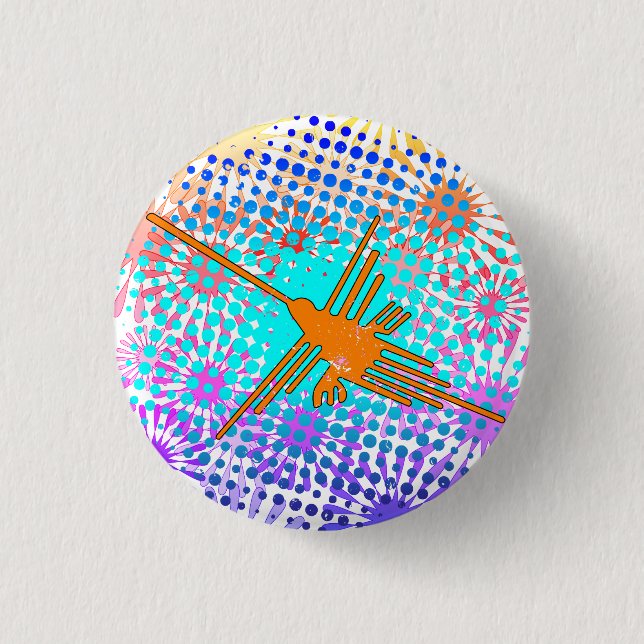 Distressed Golden Nazca Lines Hummingbird 1 Inch Round Button (Front)