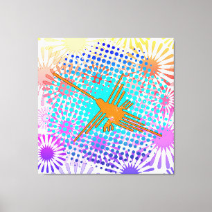 Distressed Golden Nazca Lines Hummingbird Canvas Print