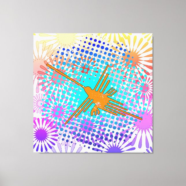 Distressed Golden Nazca Lines Hummingbird Canvas Print (Front)