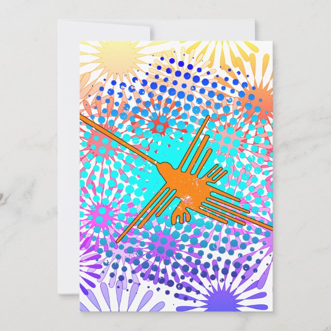 Distressed Golden Nazca Lines Hummingbird Card (Front)