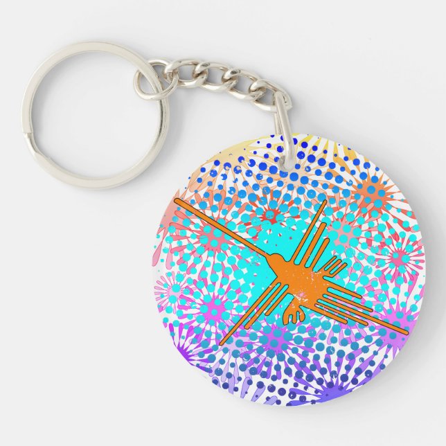 Distressed Golden Nazca Lines Hummingbird Keychain (Front)